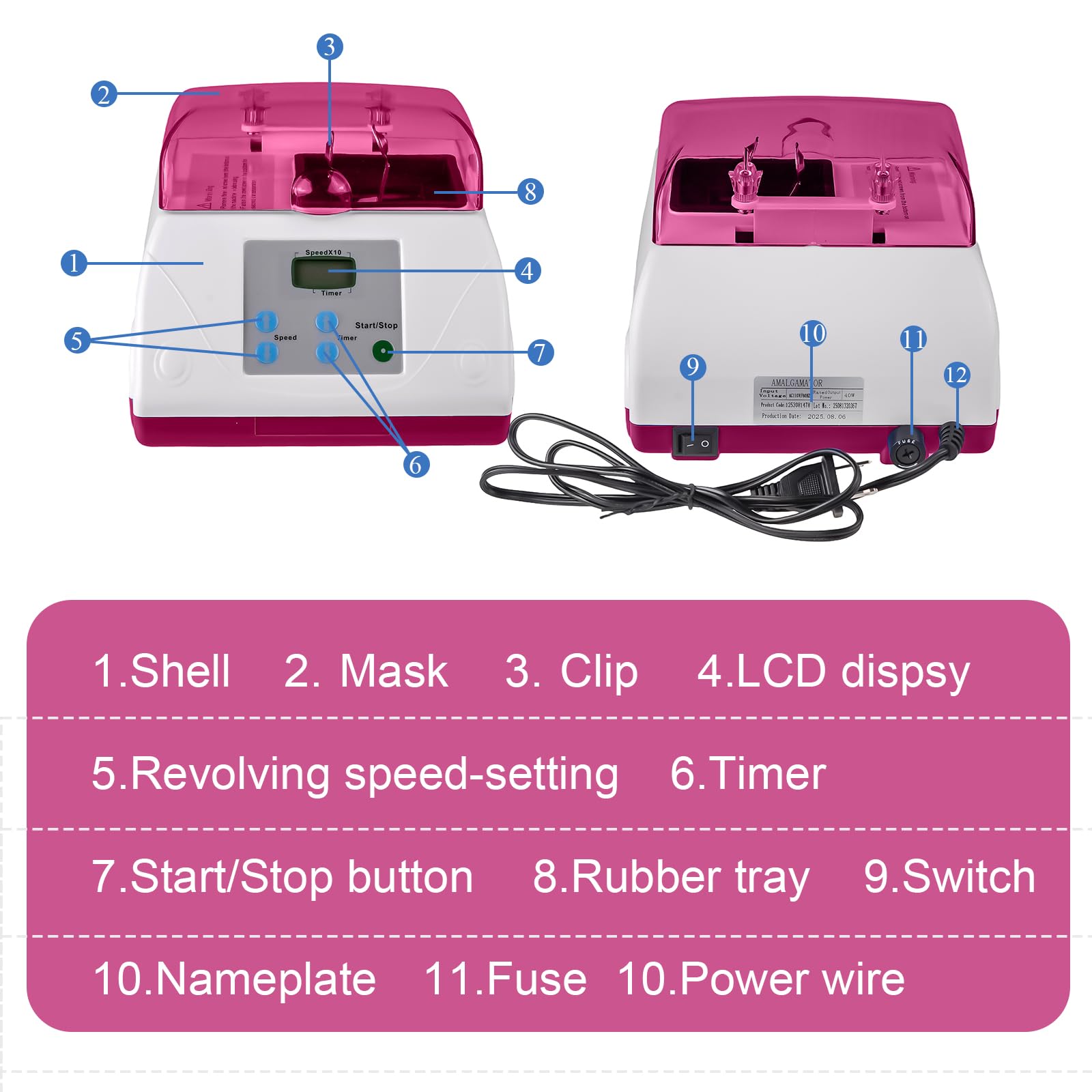 BONEW Lab Dental Digital High Speed Amalgamator Amalgamator Amalgam Kapselmischer G8 HL-AH Lila