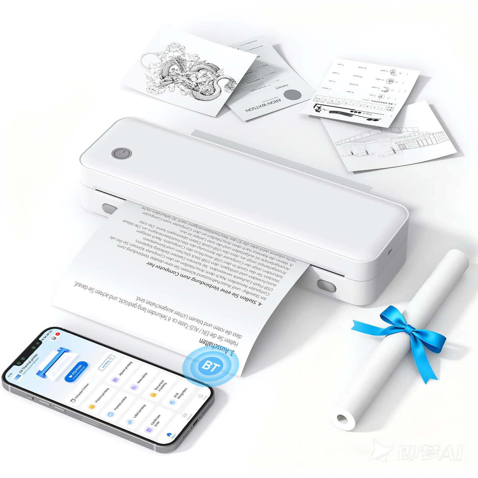 Bisofice D82 Impresora portátil A4 para impresora térmica de viaje A4 - Impresora portátil compatible con Android e iOS, impresora portátil para teléfono móvil, ordenador portátil, gris