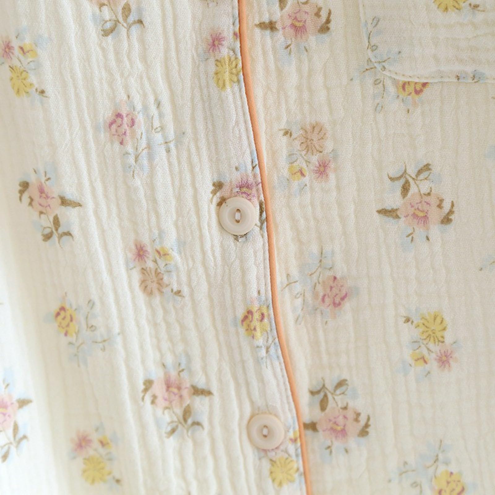 Generisch Leichtes Pyjama-Set für Damen kurzärmelig Lange Hose Nachtwäsche Blumendruck bequemes Heimoutfit Frühling