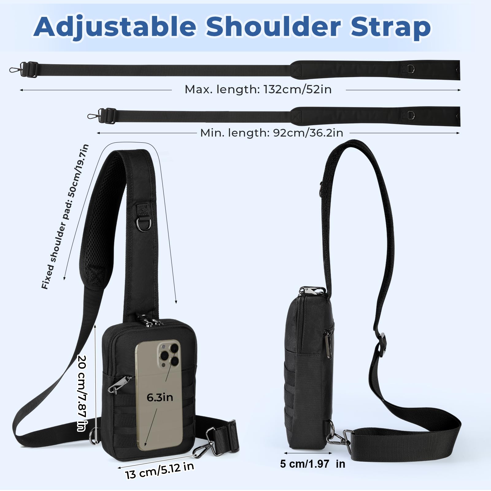 Anti Diebstahl Sling Bag Taktische Wasserdicht Klein Umhängetasche Chest Schwarz Crossbody Bag Brusttasche Herren Schultertasche Tasche Handtasche mit Reißverschluss Lock und RFID-Blockierung