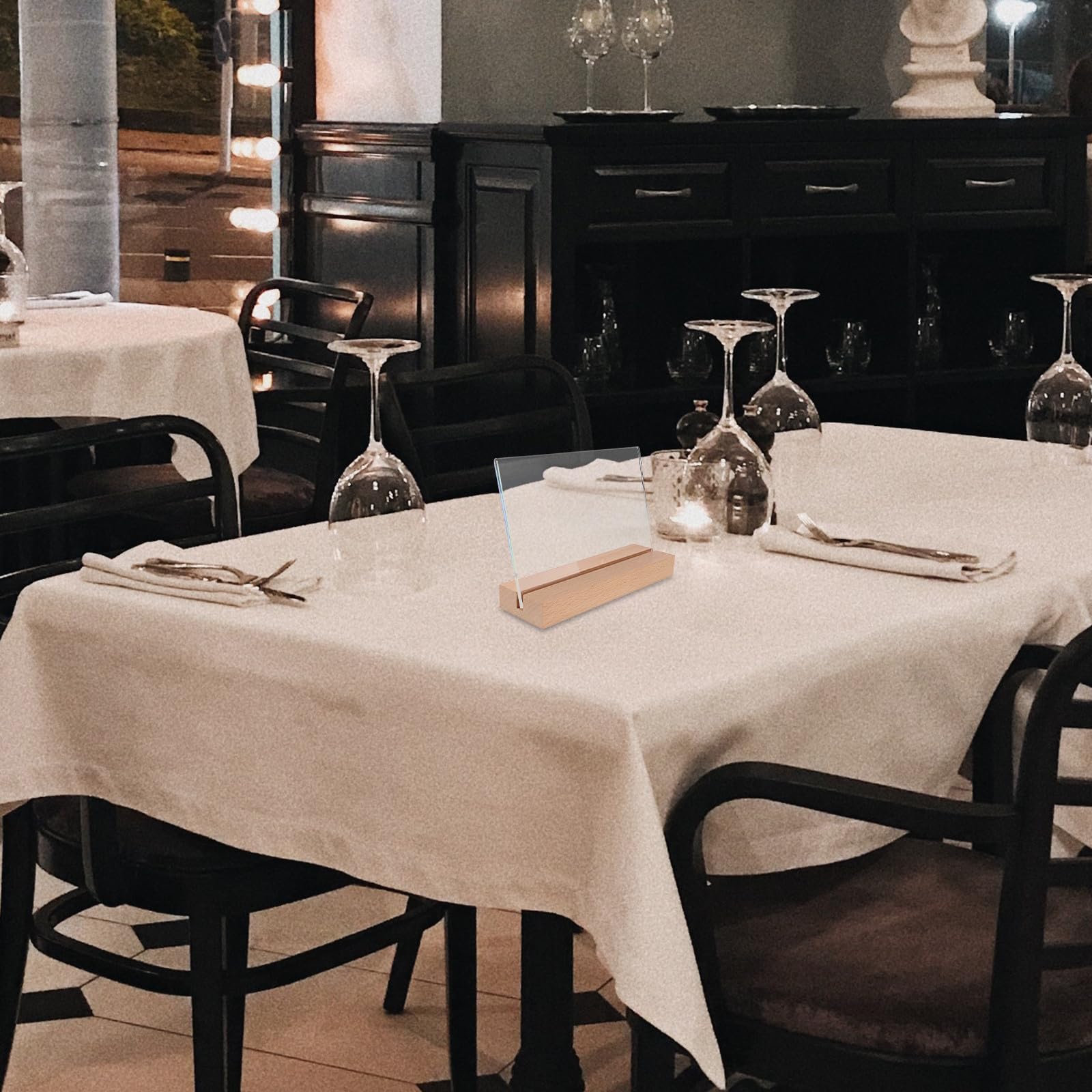 5 Soportes para Exhibir Menús con Protección Acrílica Transparente y Base de Madera Estable Diseño Horizontal para Restaurantes y Oficinas