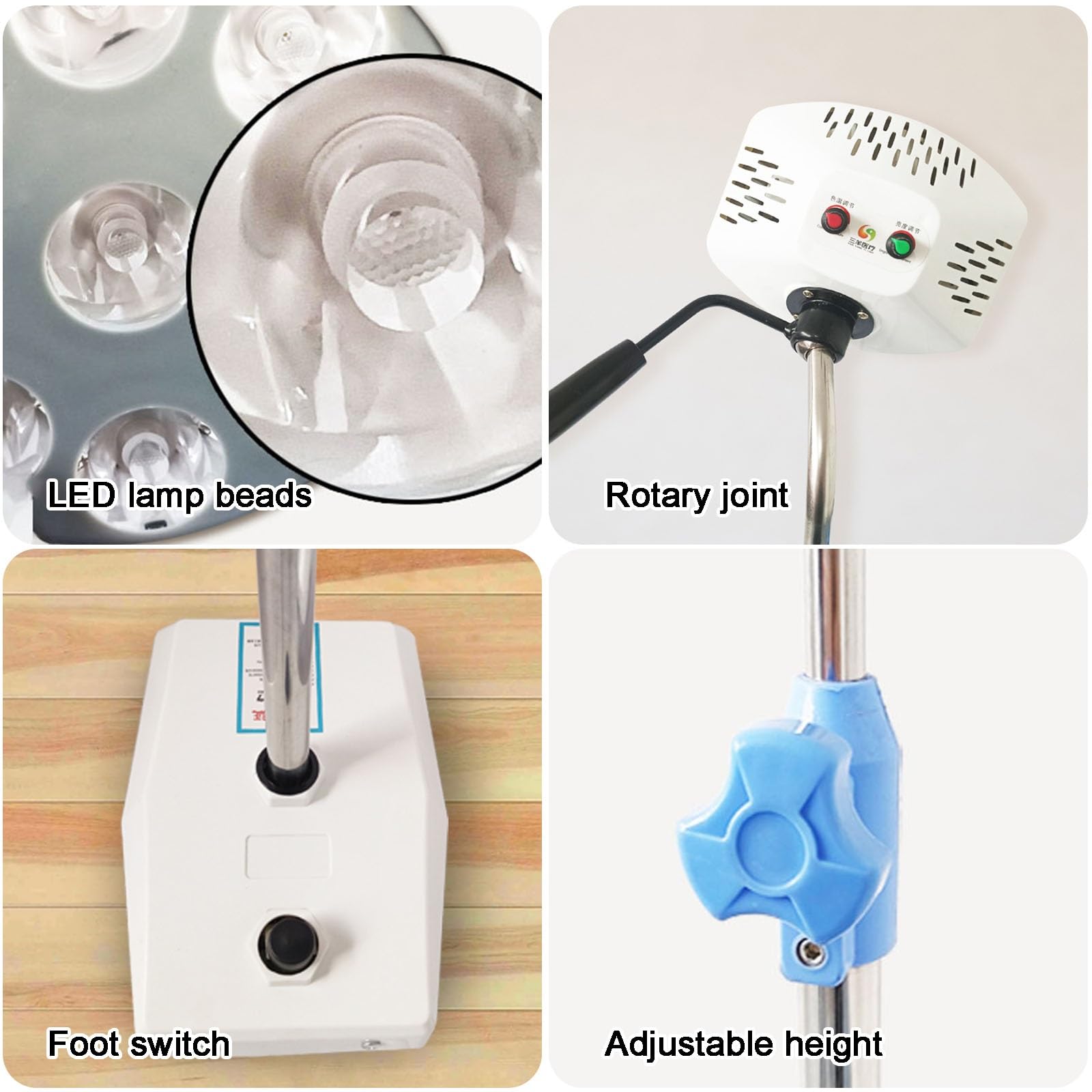 Luz de Examen Quirúrgico LED, Luz De Examen Ginecológico Médico Móvil, Luz Quirúrgica de Rotación Libre, Lámpara Médica sin Sombras de 9 Orificios, Base con Peso, Altura Ajustable
