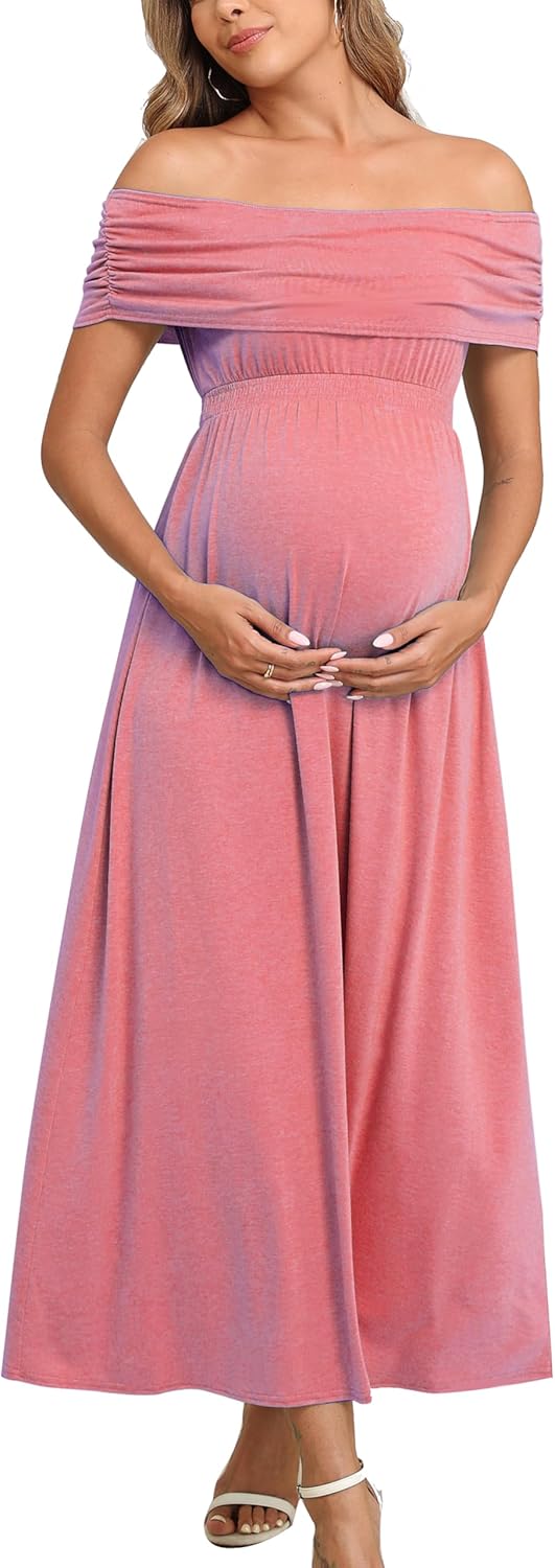 Off The Shoulder Maxi Maternity Dress for Photoshoot Baby Shower Sleeveless Casual Long Dresses