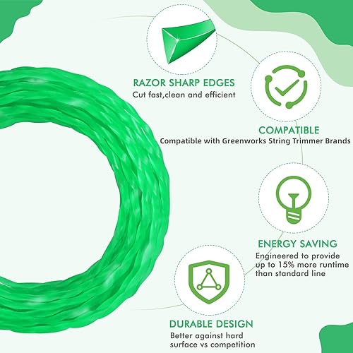 Miniatura 5 de THTEN Línea de recortadora de cuerda de 0.080 pulgadas compatible con Greenworks 80V 60V 48V 40V 24V GST80320 STB301 ST80L00 ST60B212 ST60B02