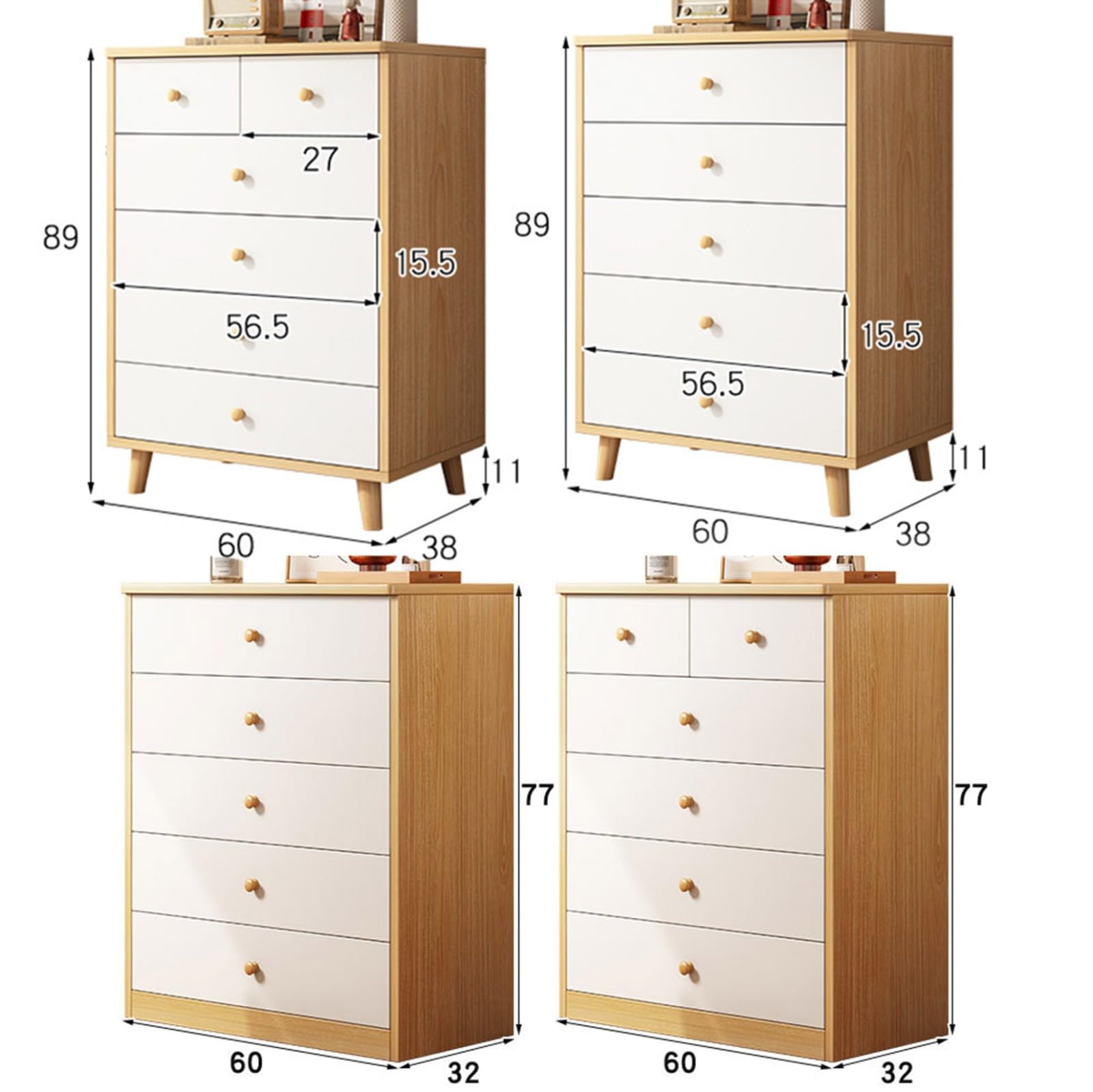 Komoda z 5/6 szufladami 77/89 cm szafka do przechowywania wykonana z drewna kredens komoda z szafką słojów drewna do sypialni salonu wejście B, 60 x 32 x 77 cm 6