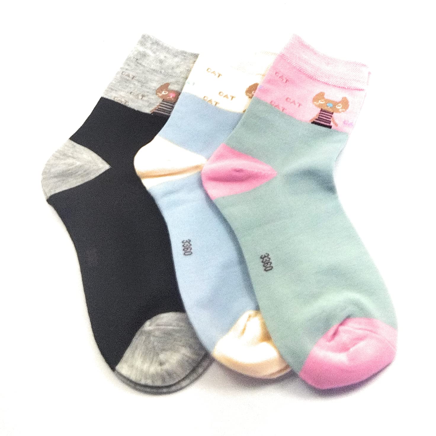 Cotton Crew Length Catty design Multicolor Socks (Pack of 3) B