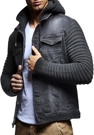Produktbild von Leif Nelson Jeansjacke Für Herren – Denim Kapuzenjacke Mit Strickärmeln Im Regular Fit
