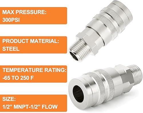 Miniatura 42 de GASHER Acoplador industrial femenino de 12 piezas, 1/4 pulgadas, acoplador de aire de conexión rápida de flujo básico de 1/4