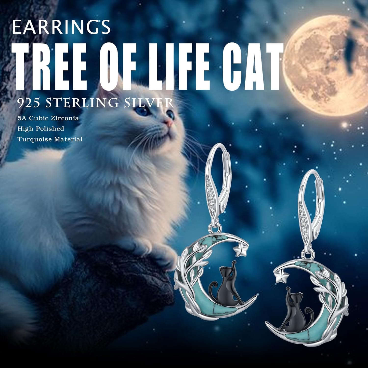 MEDWISE Black Cat Earrings for Women 925 Sterling Silver Leverback Cute Animal Dangle Drop Earrings Cats Lover Christmas Gifts - Image 6