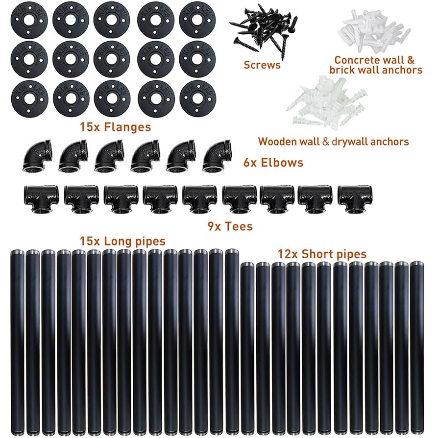 Amazon｜HITOMEN 工業用鉄パイプ棚 5段 3セット 高さ55インチ