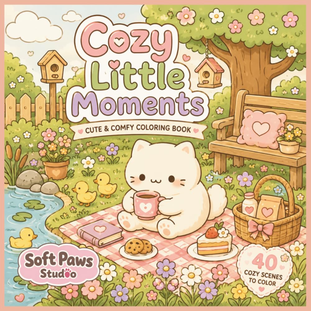 Cozy Little Moments: Adorable Cozy Coloring Book for Adults and Teens with Relaxing Hygge Vibes
