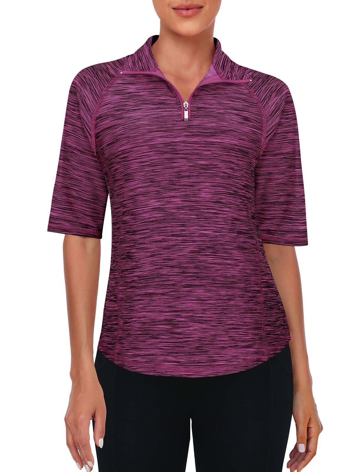 Viracy Half Sleeve Womens Golf Polo Shirts 1/4 Zip Up Moisture Wicking Running Workout Tops