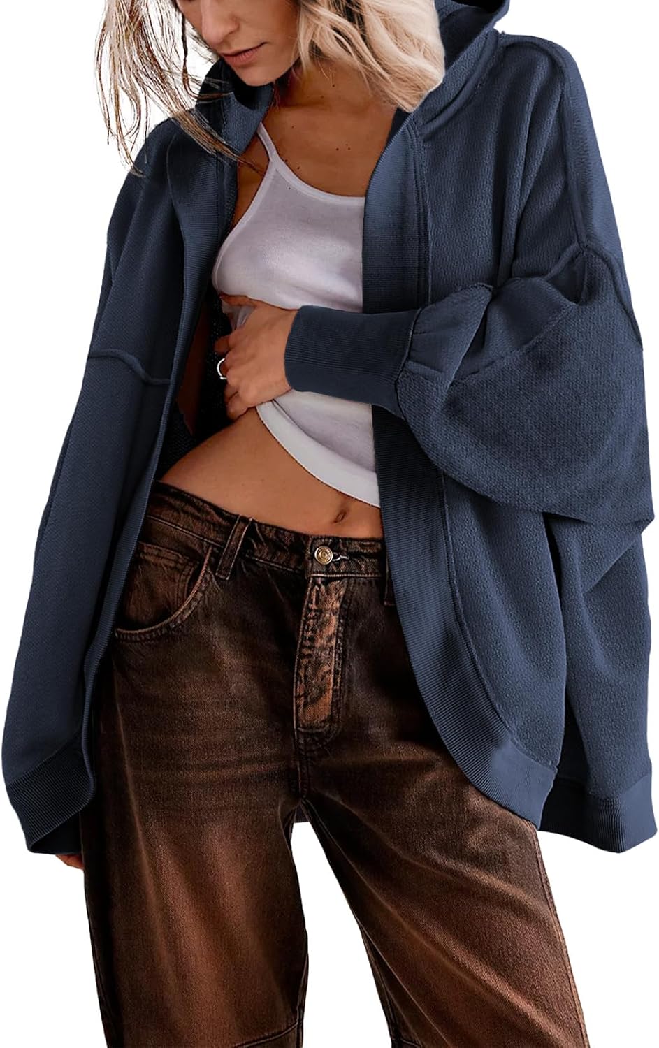 Women' s Drop Shoulder Sweatshirt Fall Clothes Oversized Shrug Long Cardigan Coat Active Loose Casual Outwear
