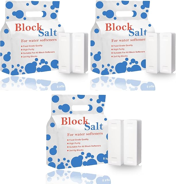 3 pack Water Softener Salt Blocks 100% Genuine Food Grade water softener salt block Compatible to All Water Softener Machine, Best For Laundry Kitchen Dishasher Industrial use Salt Block 3 pack