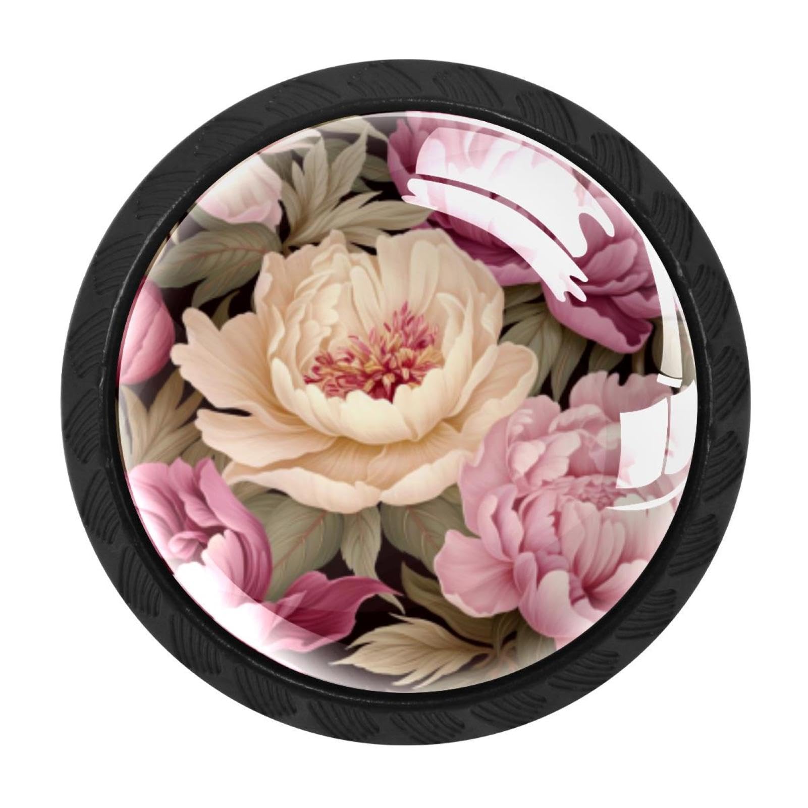 CHENZZZZ Peony Drawer Knobs Pull Handle Crystal Glass Circle Shape Cabinet Drawer Pulls Cupboard Knobs with Screws for Kitchen Cupboard Dresser Wardrobe etc
