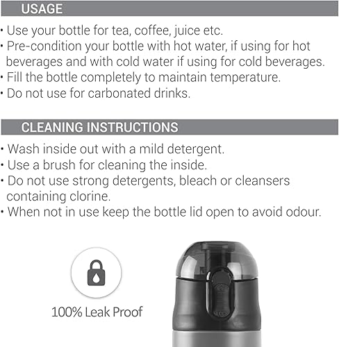 Miniatura 5 de Milton New Crown 600 Thermosteel - Botella de agua fría y caliente las 24 horas, 16.9 fl oz, color negro, fácil de transportar, botella de oficina,