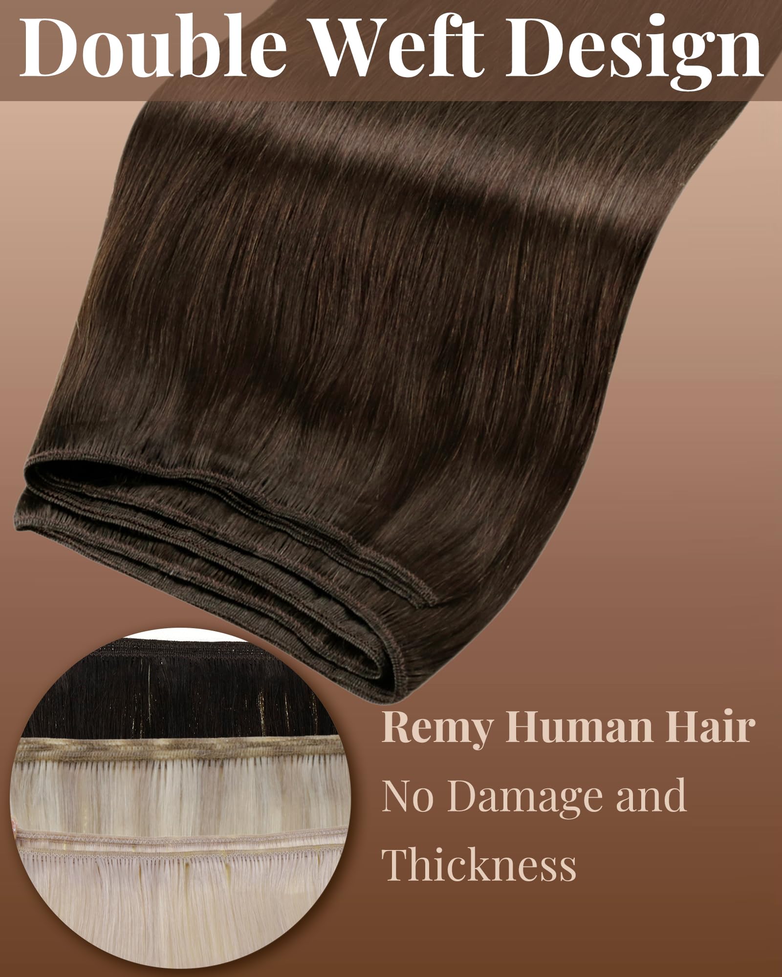 Hetto Weft Hair Extensions Real Human Hair Sew in Hair Extensions Dark Brown Human Hair Weft 12 Inch 70g #4 - Image 2