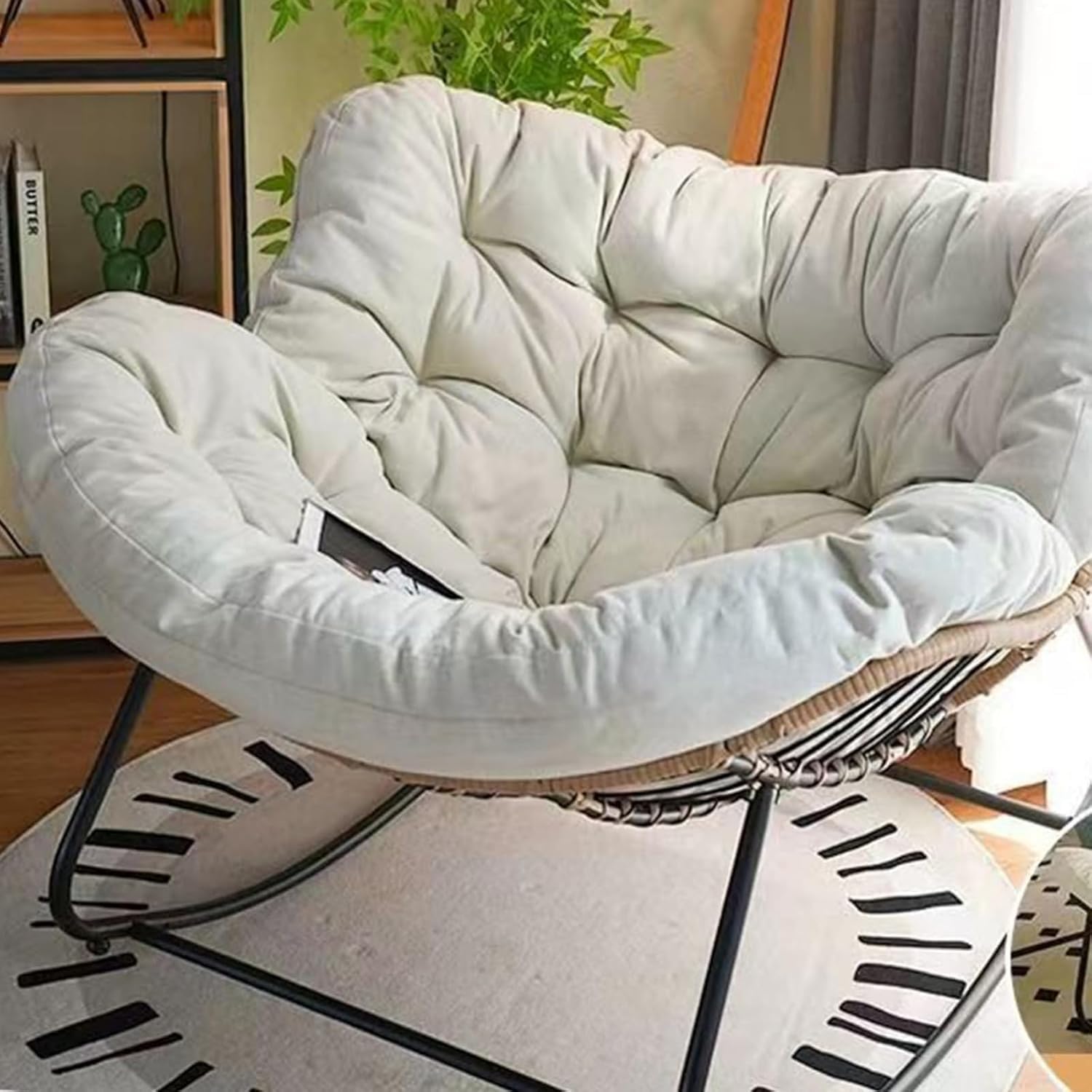 Genérico Mecedora Extragrande: Silla Tipo Huevo de Acero Inoxidable con Cojines de Terciopelo y Patas de Metal, cómoda butaca de Exterior, Elegante Mueble de Patio para Relajarse.