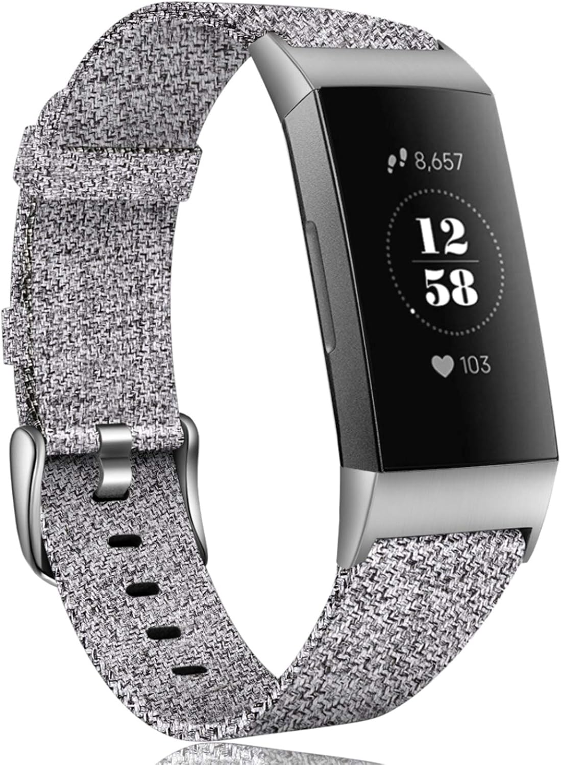 Maledan Bands Compatible with Charge 4/Charge 3/Charge 3 SE Fitness Activity Tracker for Women Men, Breathable Woven Fabric Replacement Accessory Strap, Light Grey, Small