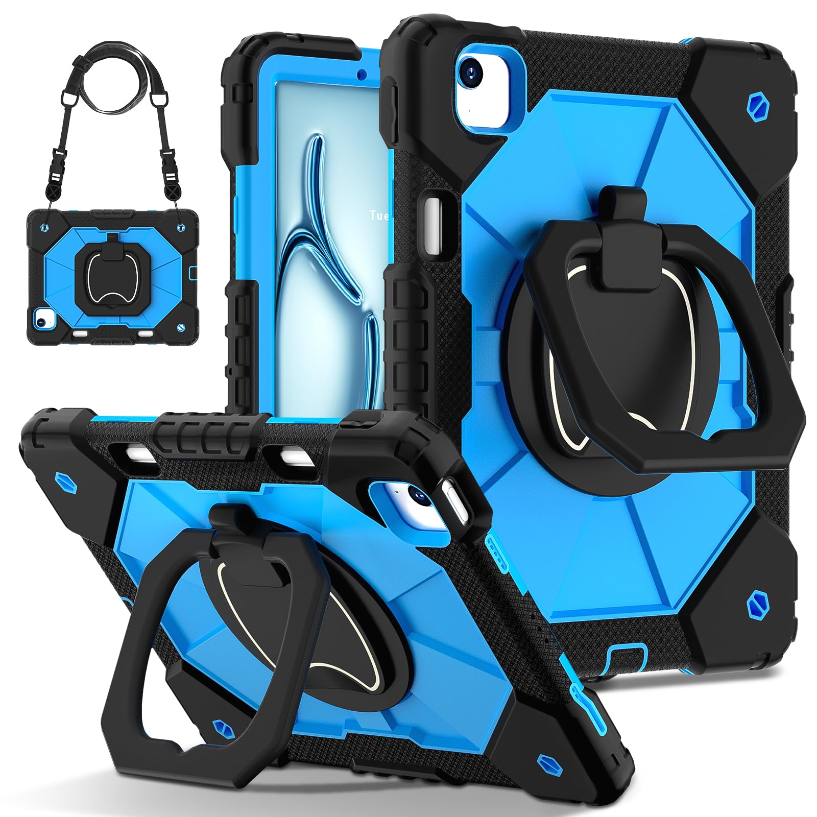 Étui iPad Air 11 M3 M2 noir bleu avec protection antichoc robuste et support - 8