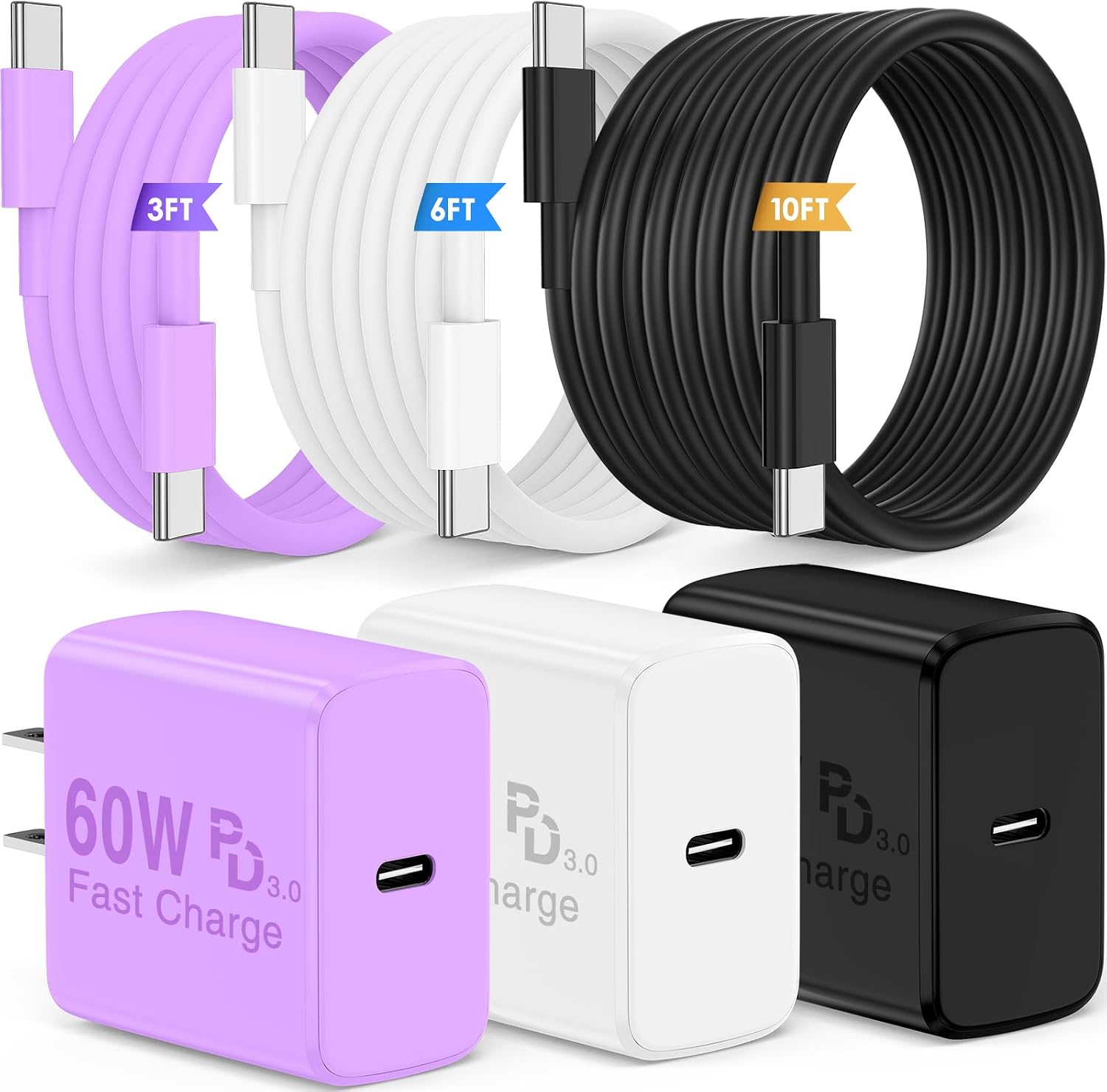 QZIIW Super Fast Charger Type C,60W Colorful Mixed USB C Fast Charger Block