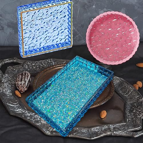 Miniatura 6 de 3 moldes de bandeja de resina de diamante con bordes, moldes de bandeja de silicona para fundición de resina, molde cuadrado rectangular redondo