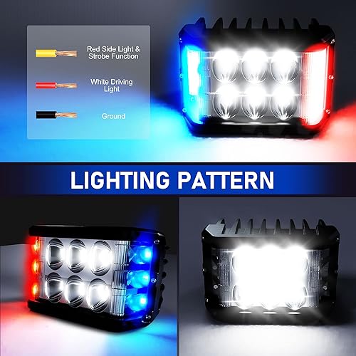 Miniatura 6 de 2 unidades de luces LED blancas DRL de 4 pulgadas, disparador lateral con rojo y azul estroboscópico intermitente de doble color, cubos LED de