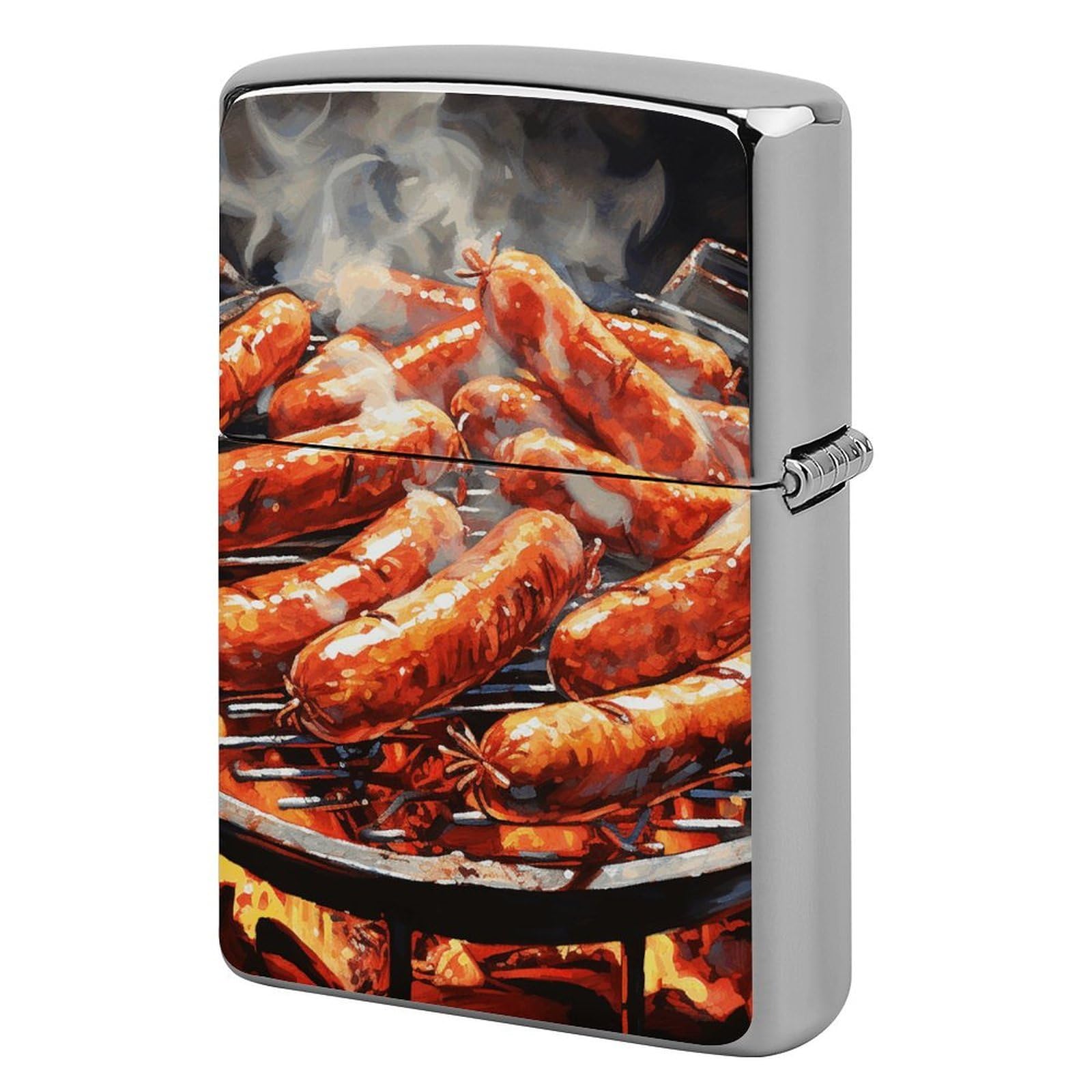 Sausage on Fire Lighter Case for Men, Personalized Lighter Cover for Valentine's Day Gifts, Flip-Top Lighters Shell for Outdoor, Portable Lighters Protective Sleeve