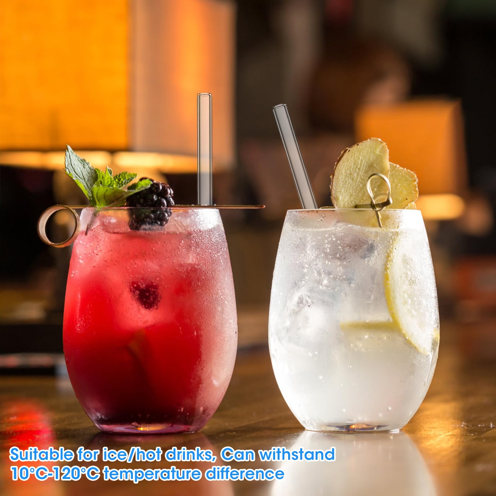 Cannucce in vetro riutilizzabili, 12 pezzi, cannucce colorate per cocktail | cannucce in vetro sostenibili | 20 cm