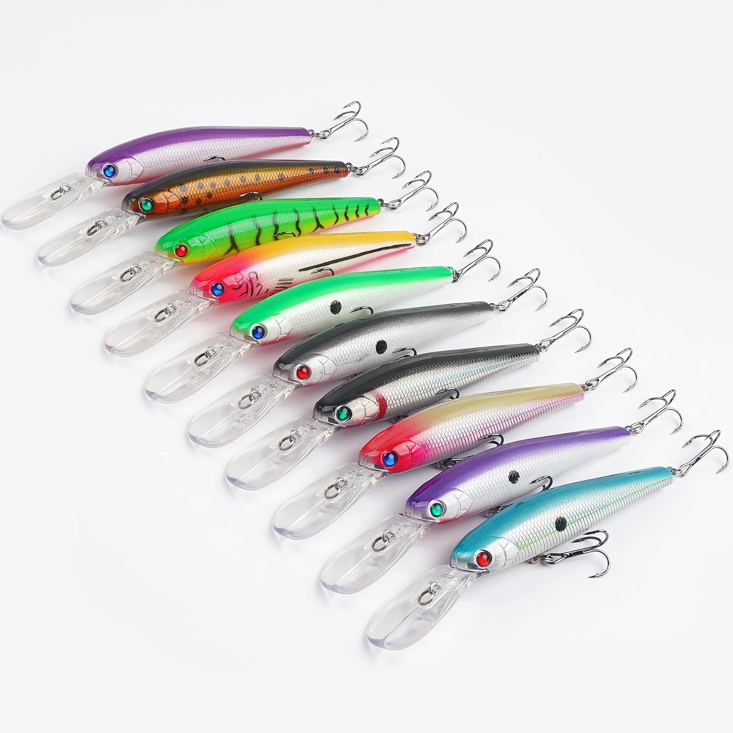 Fishing Lures Deep Diving Crankbait Rattle Minnow Jerkbait Walleye Lures | 10pcs Casting Trolling Walleye Fishing Lures Kit for Saltwater Freshwater Striper Bass Pike Salmon Muskie