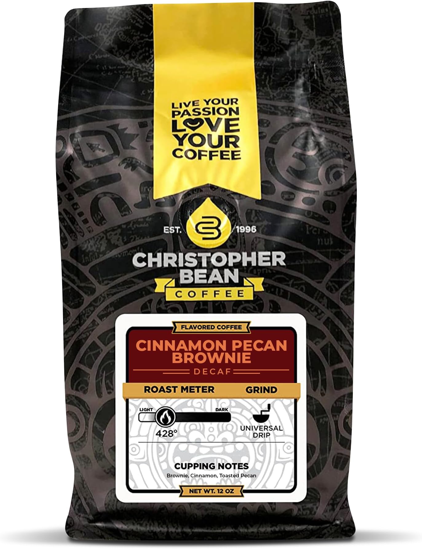 Christopher Bean CoffeeDecaf Ground Universal Drip Cinnamon Pecan Brownie Flavored Coffee, Relaxing after Dinner & Drink | Medium Roast Coffee 100% Arabica, No Sugar, No Fats, Non-GMO | 10-Ounce