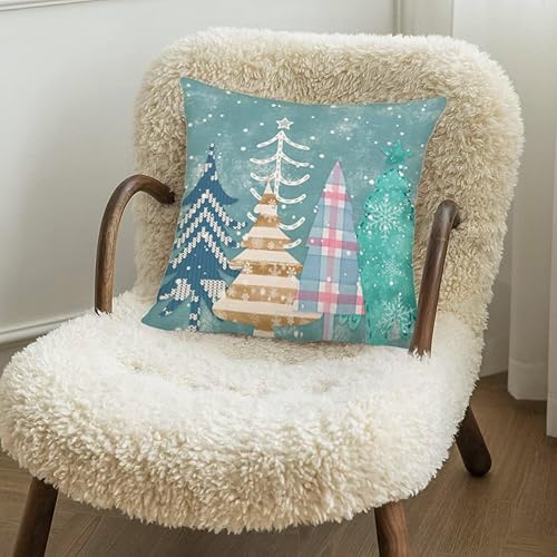 Miniatura 4 de Fundas de almohada de Navidad Aqua de 22 x 22 mas, diseño de pino, decoración del hogar, protector decorativo para sala de estar, funda de cojín de
