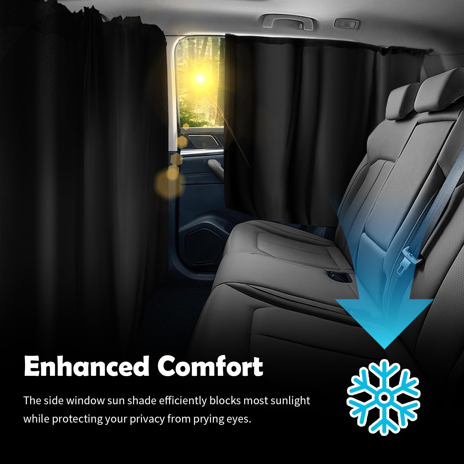 3PCS Extra Large Car Window Shades Kit,Thickened Vinyl Coated Car Window Covers for Privacy and Maintaining Cool Auto Interior Temperature,Universal Cars Curtains for Windows (Extra Large)