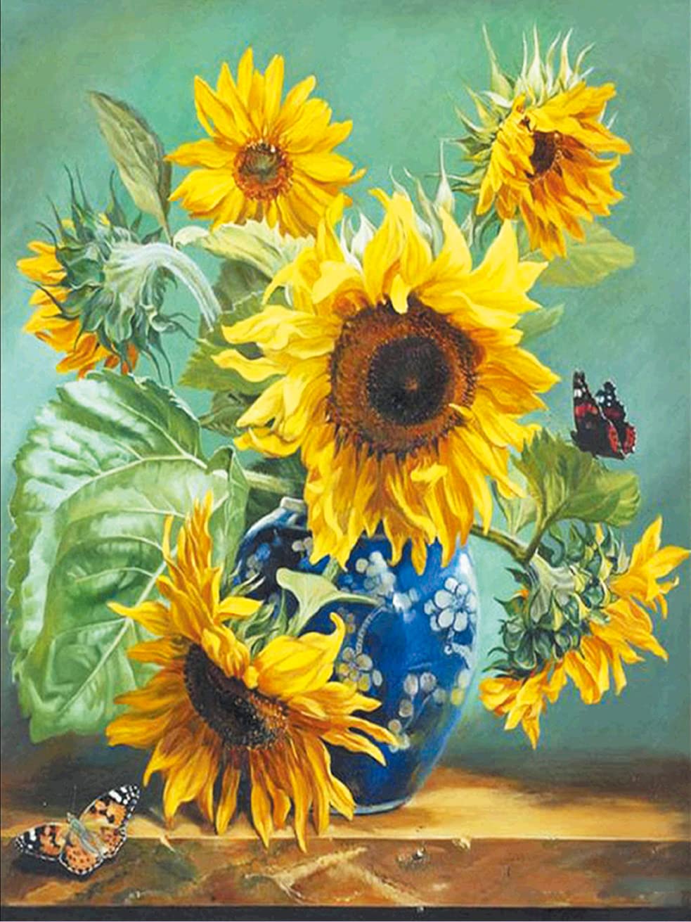 Own4b Sunflowers Cross Stitch Kits Stamped, Vase Printed Pattern 11Ct 14.2X18.1 Inch Diy Embroidery Kit (Sunflowers)