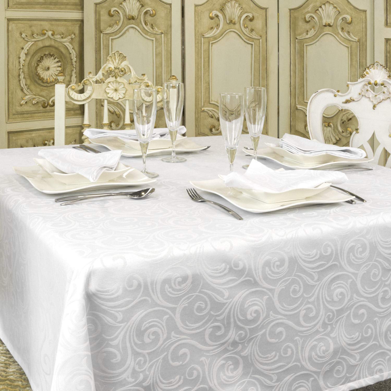 BGEUROPE Mantel - Antimanchas - Blanco - Ref. Lyon - 150cm x 150cm