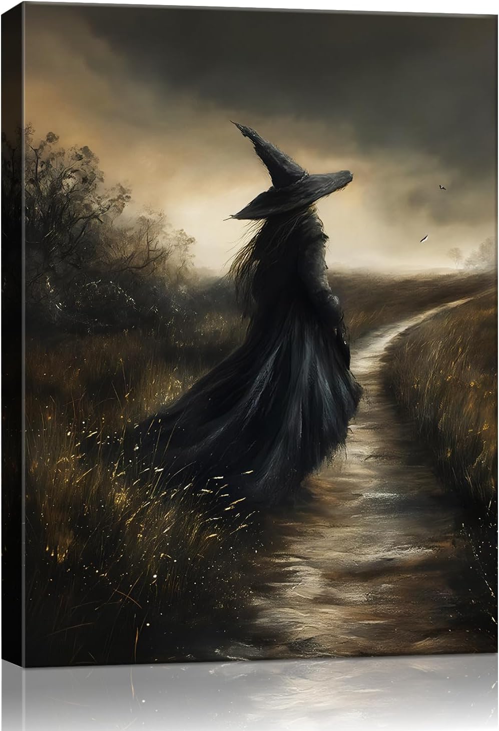 Framed Vintage Halloween Witch Wall Art,Halloween 3D Texture Witche Pictures Fall Decor for Living Room,Secretly Silent Witchy Aesthetic Art Prints for Bedroom Kids Room Gothic Decor 12x16