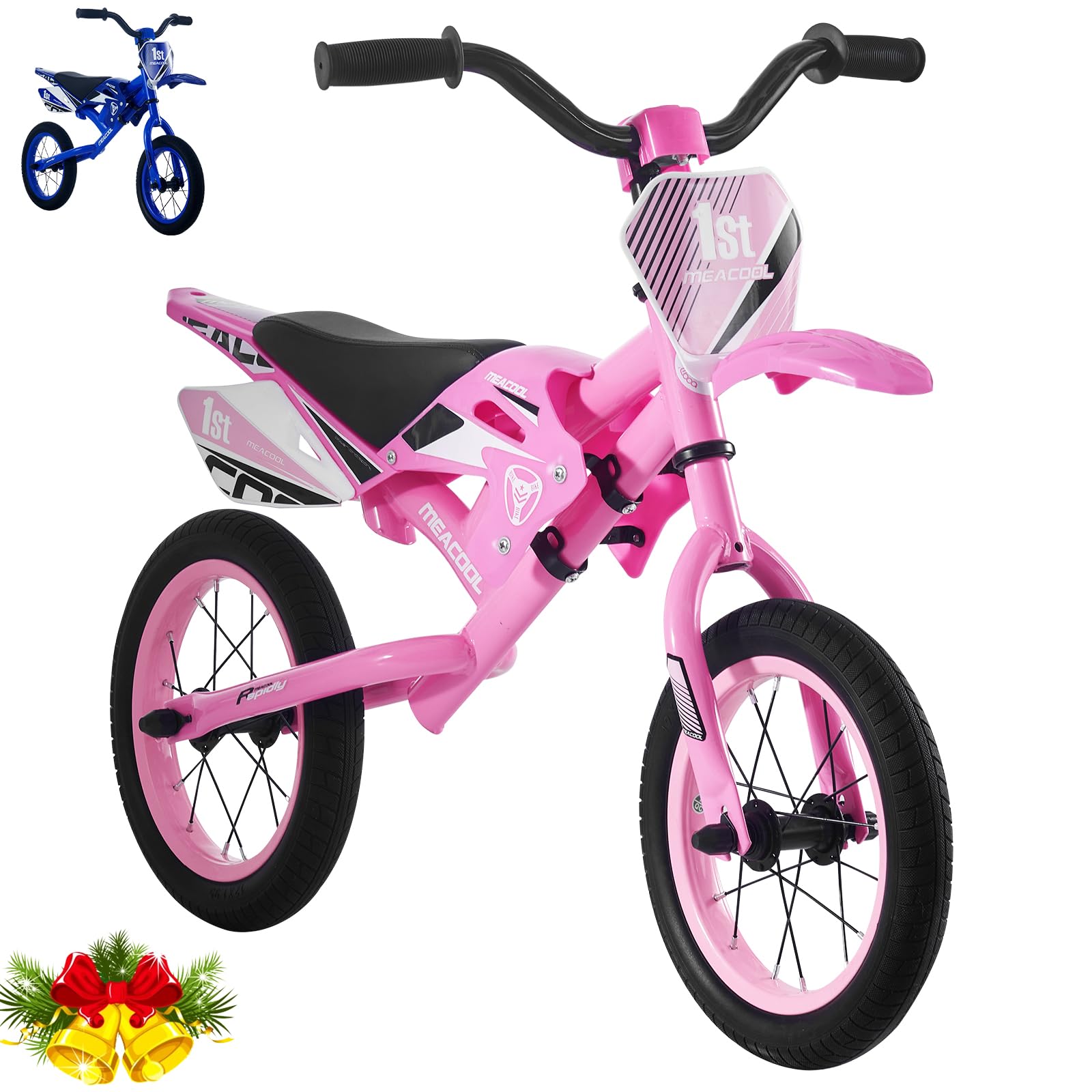 LSBIKE 12" Kid Balance Bike, Moto Bicycle Walking Balance Bike Training Bicycle Boy & Girl Motocross Motorcycle Bike for Ages 3-6 Years Old (Pink)
