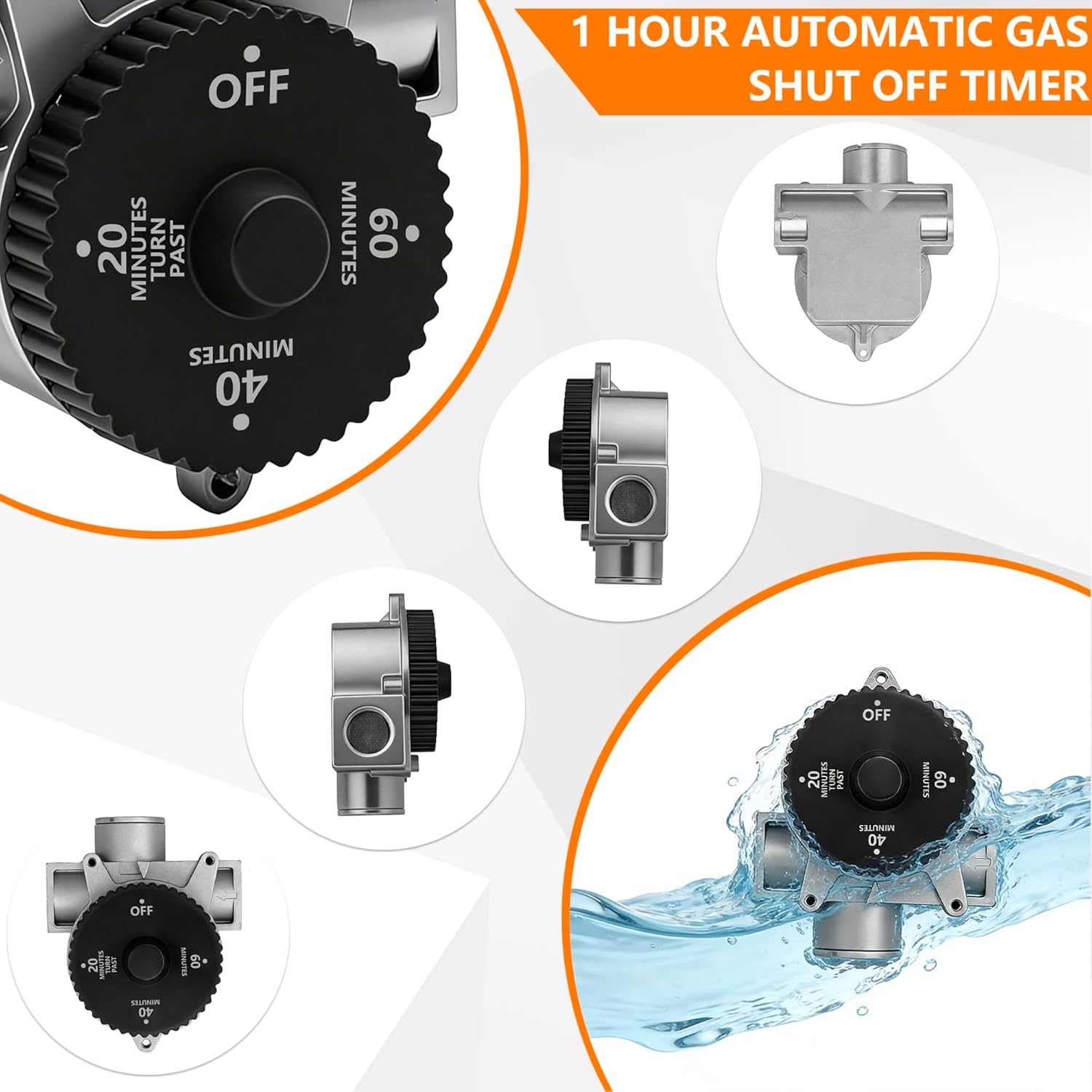 1 Hour Gas Shut Off Timer Valve for Propane & Natural Gas, Automatic Gas Timer Switch for BBQ Grill, Stove & Outdoor Cooking, Safety Shut Off Valve for Seniors & Outdoor Use