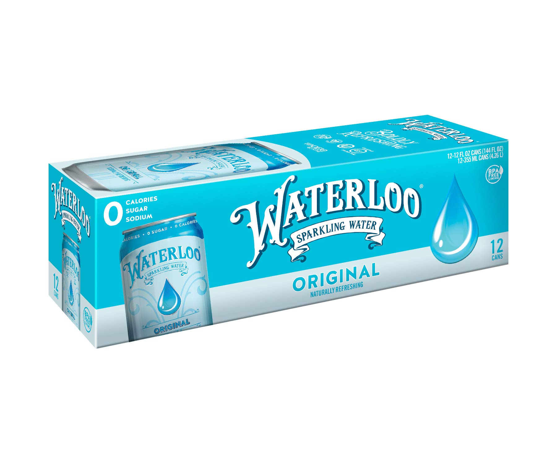 Waterloo Sparkling Water, Original Unflavored, 12 Fl Oz Cans, Pack of 12 | Zero Calories | Zero Sugar or Artificial Sweeteners | Zero Sodium