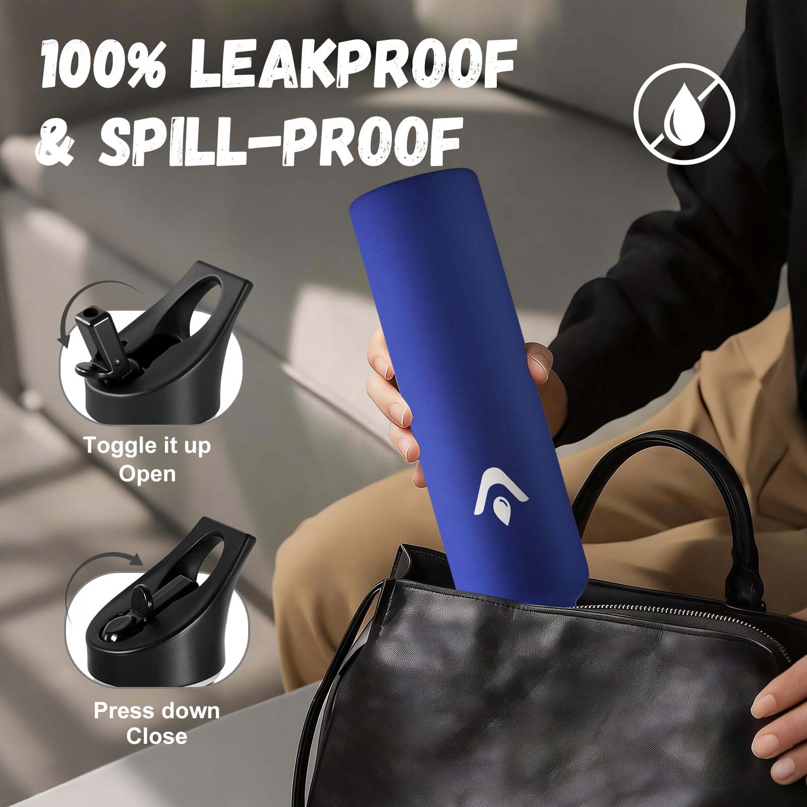 JAPORIA Borraccia Acciaio Inox 1L, Termos con Cannuccia, a prova di perdite, Riutilizzabile, senza BPA, Bottiglia per Uffici, Viaggio, Ciclismo