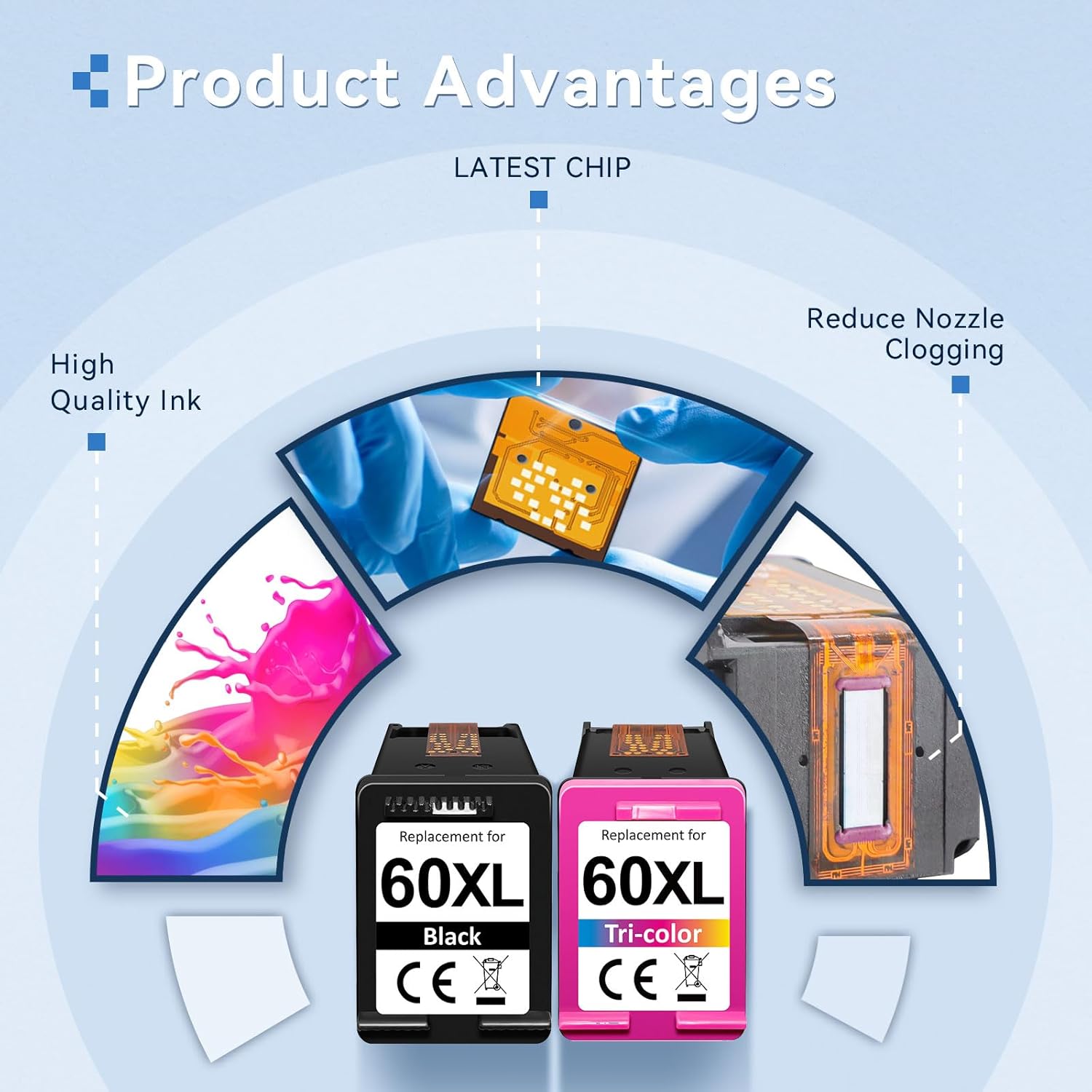 OEGGOINK 60XL Ink Cartridges Compatible for HP 60 Ink Cartridge Combo Pack Color and Black Compatible for HP 60 Ink Fit for DeskJet C4680 C4780 C4795 F4480 D2530 F4280 D2680 C4600 D1620 120 Printer