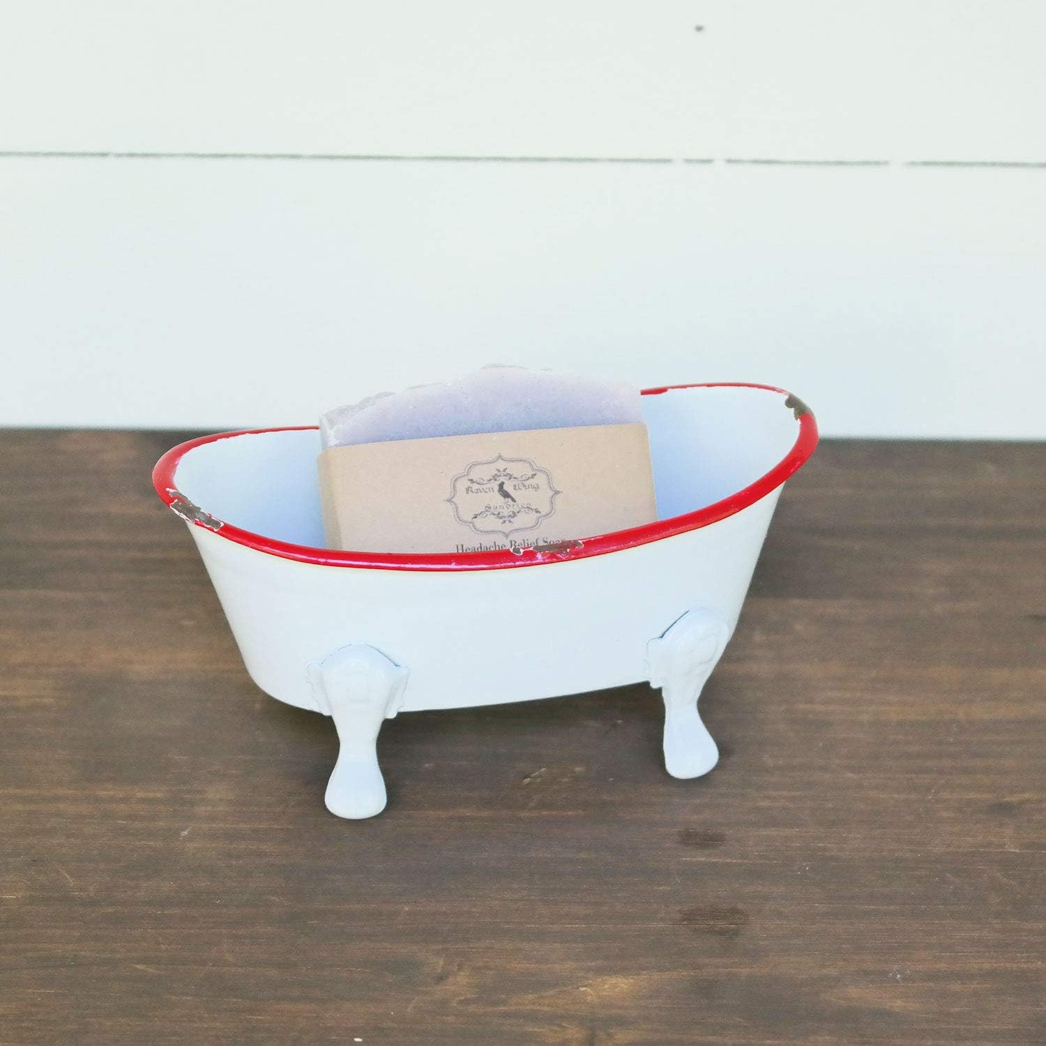 Foreside Home & Garden Red Rim White Enamel Bathtub Soap Dish Home & Kitchen