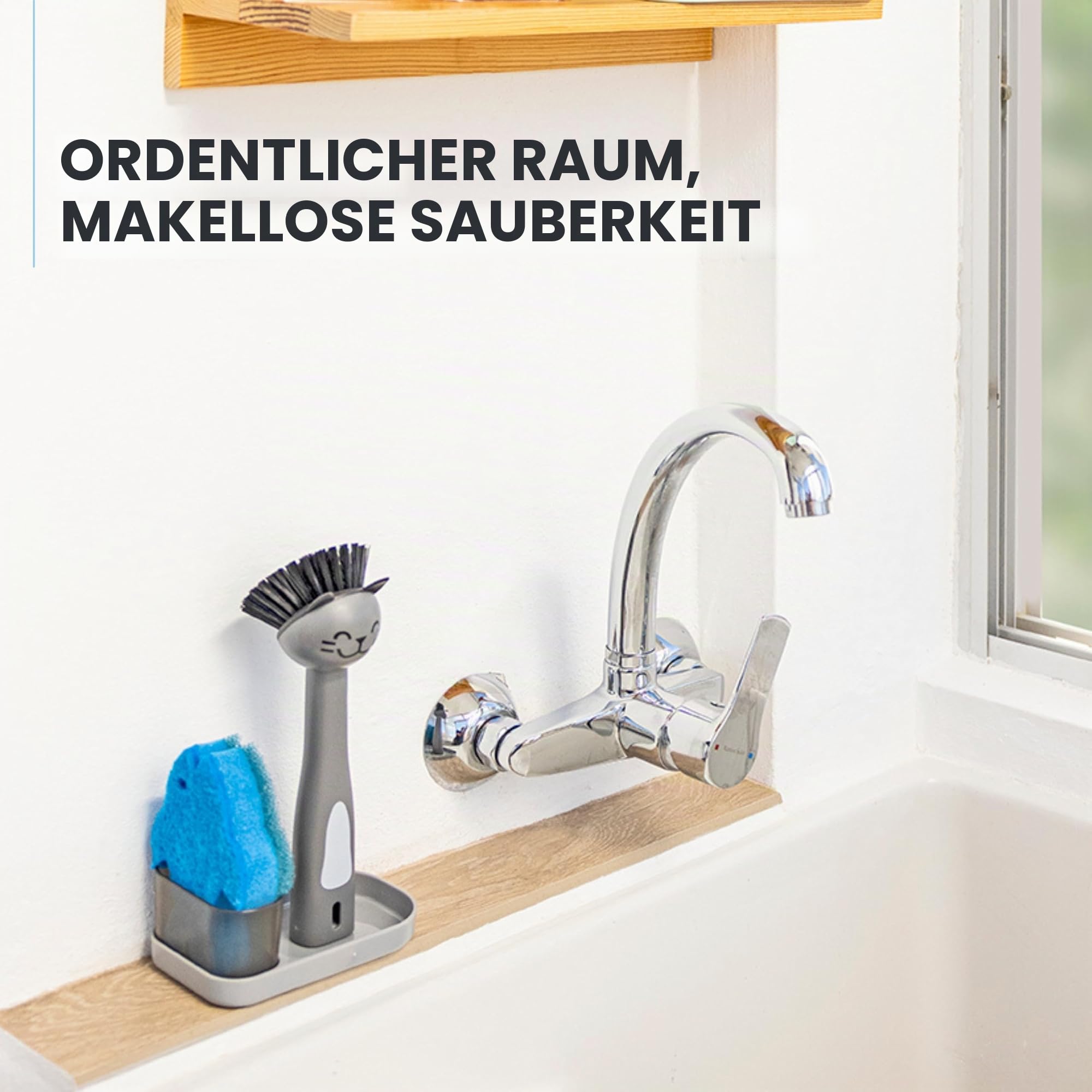Vigar – Set aus Bürste, Scheuerschwamm und Tablett – Pets Club-Kollektion – 13,5 x 8 x 23 cm – widerstandsfähige Borsten – Haustierzubehör – Grau, Schwarz und Blau