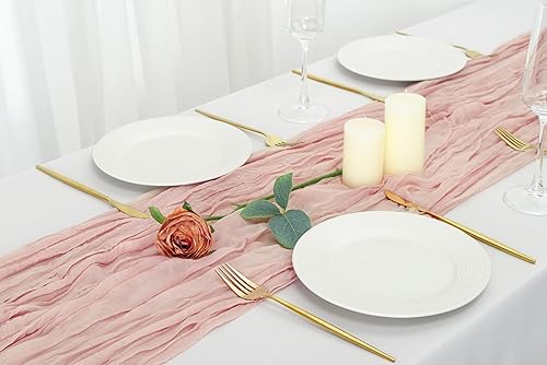 Miniatura 6 de combocube Paquete de 6 manteles de gasa larga de 35 x 120 pulgadas, 10 pies, para el día de San Valentín, manteles rústicos románticos para bodas,