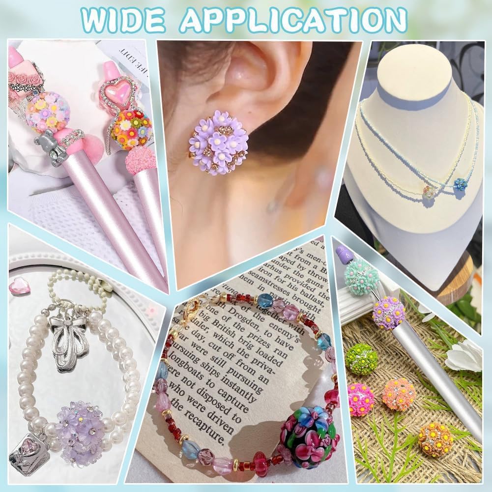 PH PandaHall 14 Colors 20mm Flower Clay Beads Candy Spring Color Glitter Spacer Beads for Beadable Pen Decoration Bling Rose Bead Rhinestone Craft Bead for Bracelet Making Chirstmas Gift - Image 6