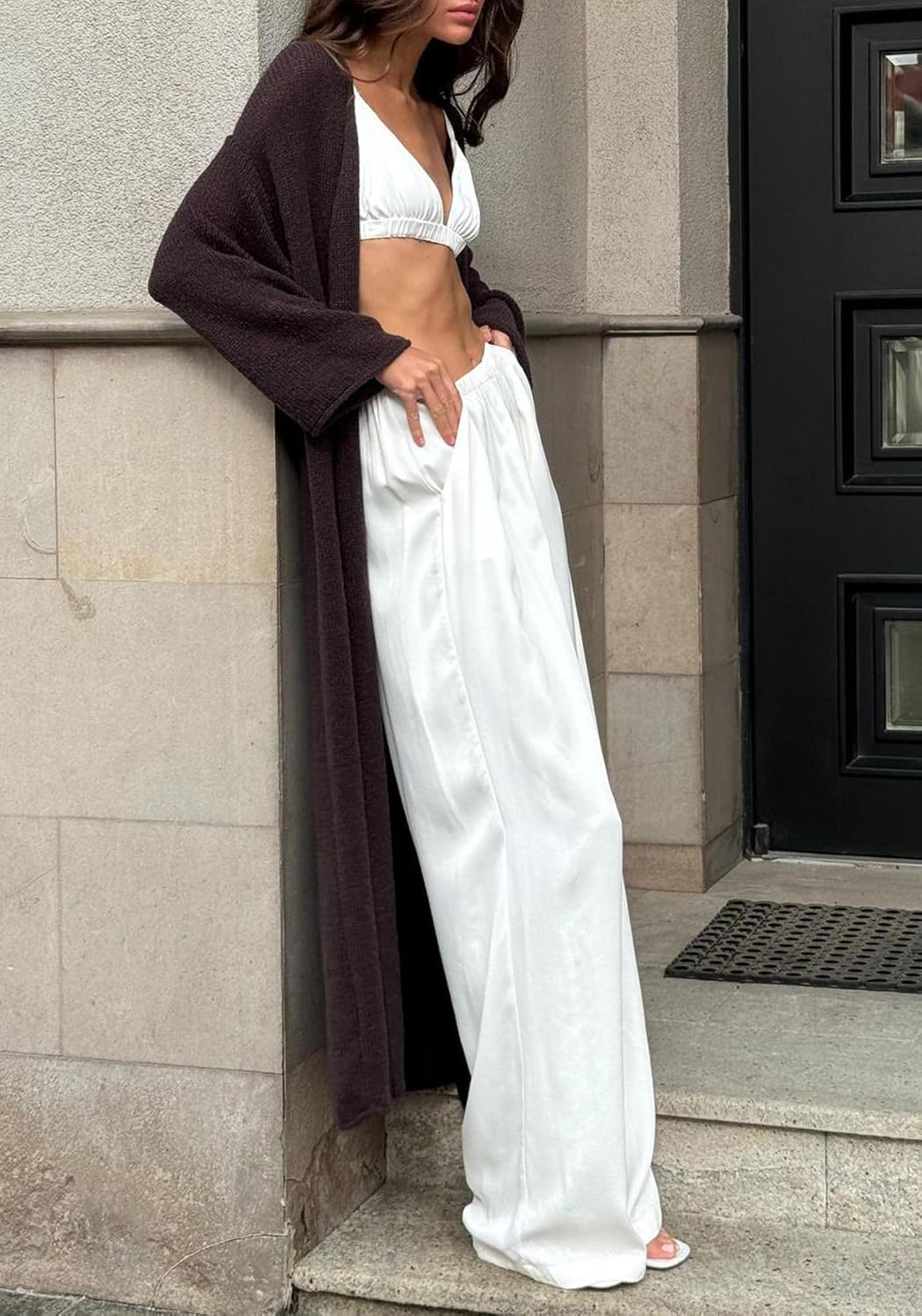 Womens Fall Long Cardigan Long Sleeve Knit Open Front Lightweight Sweaters Casual Maxi Loose Thin Coat - Image 4