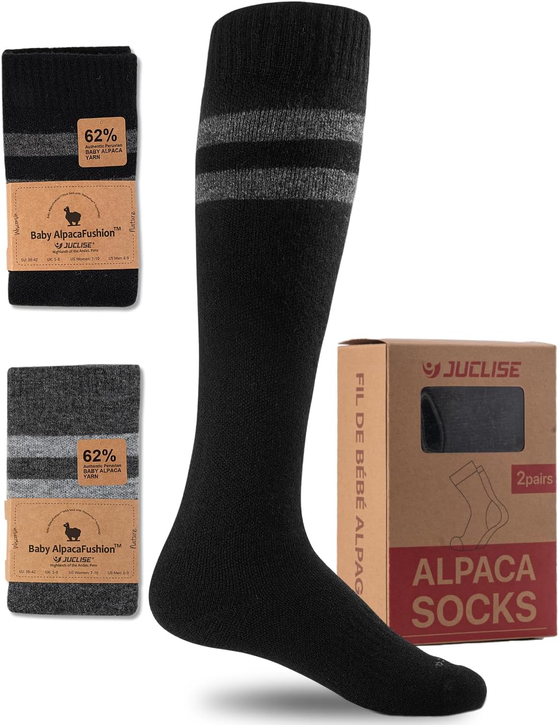 Alpaca Wool Heavyweight 15-25 mmHg Knee High Compression Support Socks Thick Winter Thermal Warm Soft Travel Flying