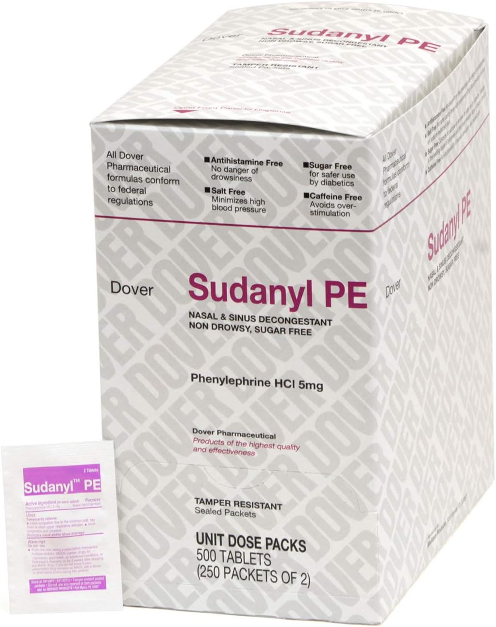 Medique Dover 2125323 Sudanyl PE Decongestant Tablets, 250-Packets of 2, White