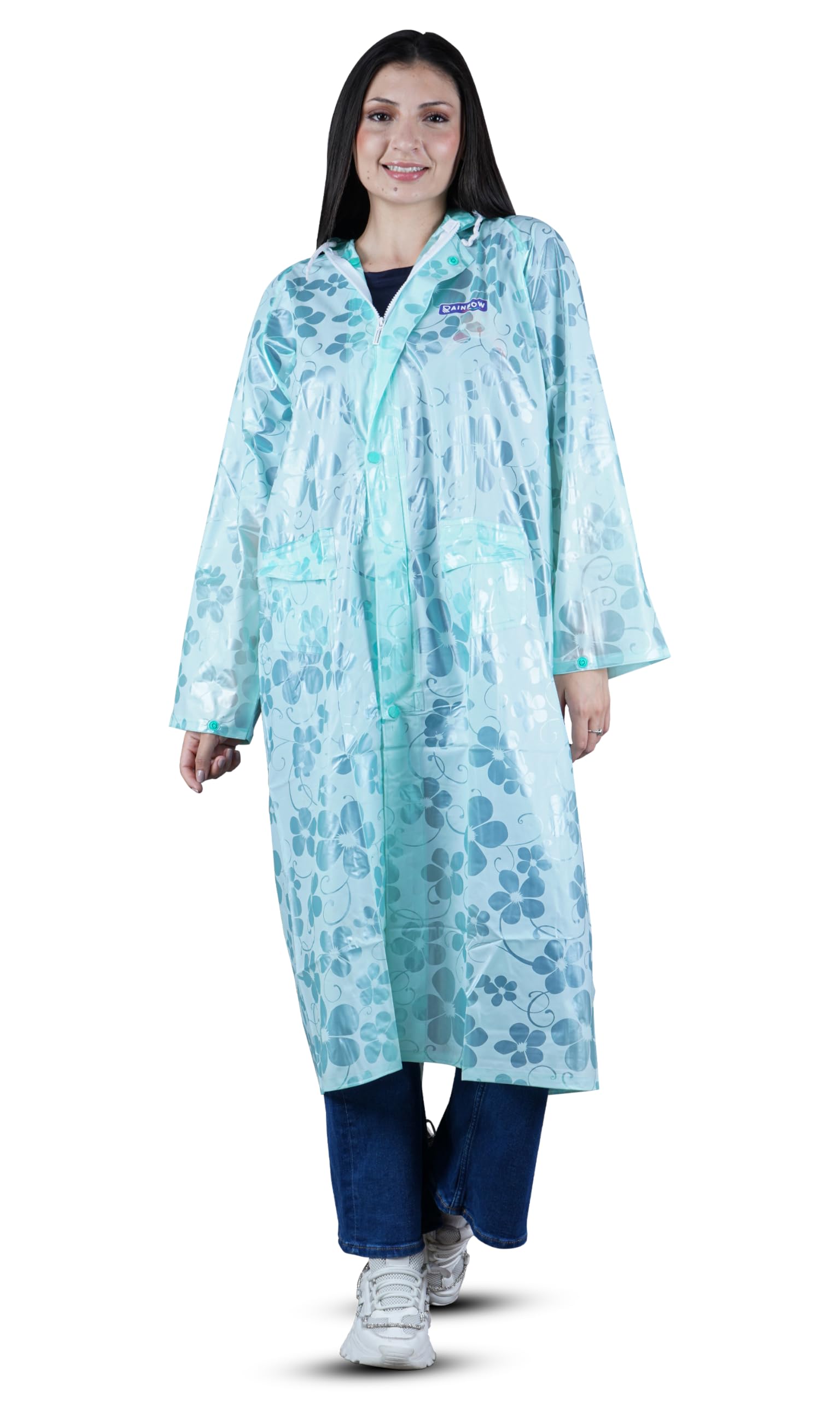 Raincoat for Women Ladies Lightweight Rain Jackets Self Design Knee Length Longcoat/Raincoat With Adjustable Hood-picture-26