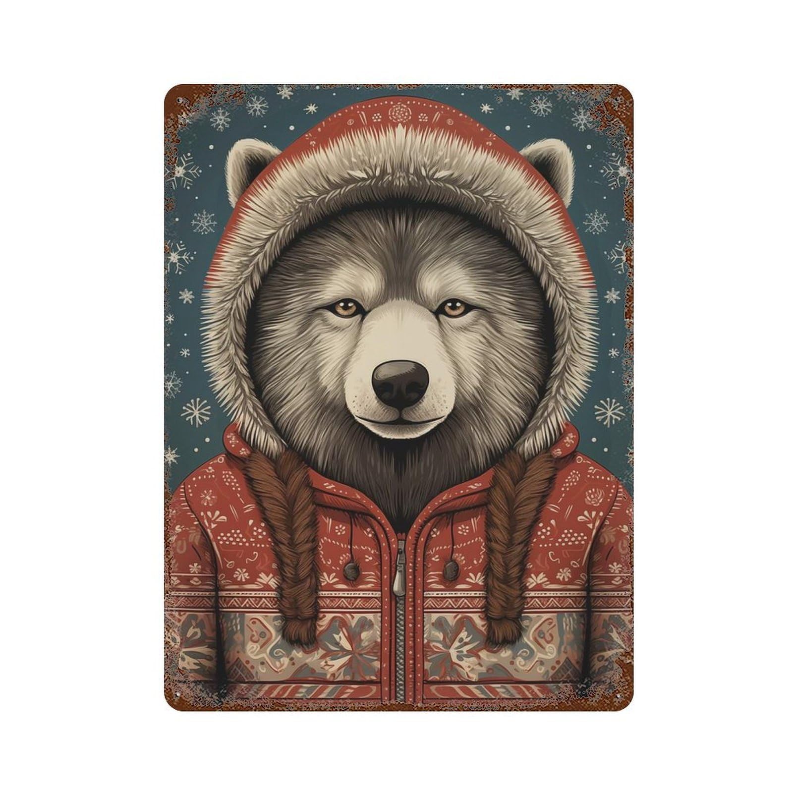 Garage Style Husky Dog Christmas Art Rusty Metal Tin Sign 15.7"x11.8", Farmhouse Wall Decor for Bar And Workshop